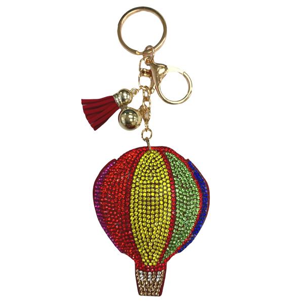 HOT AIR BALLOON PUFFY RHINESTONE TASSEL KEYCHAIN