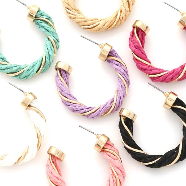 TWISTED RAFFIA BRAIDED OPEN HOOP EARRING