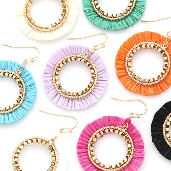 ROUND RAFFIA EDGE BEADED DANGLE EARRING
