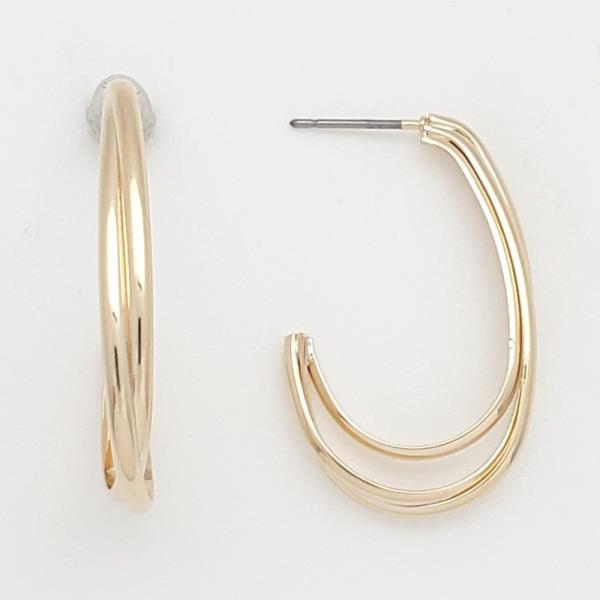 DOUBLE LINE OVAL OPEN HOOP EARRING