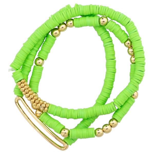 RUBBER BEAD METAL BAR BRACELET