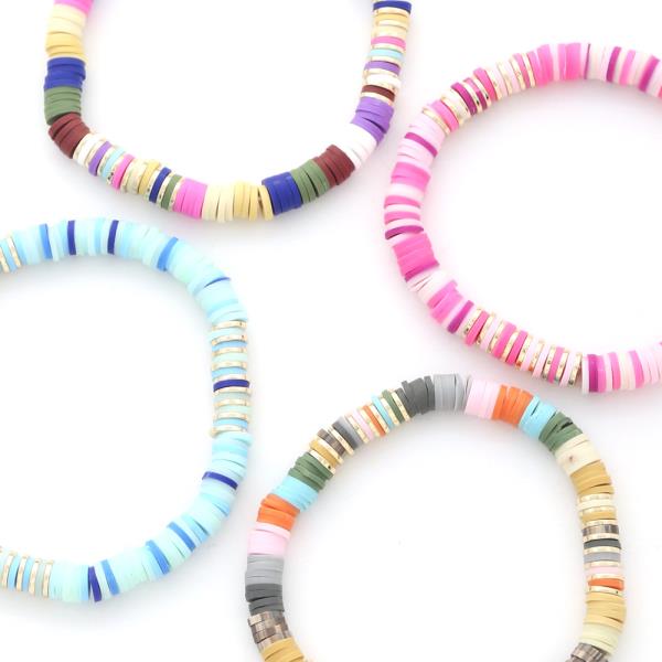 RUBBER BEAD METAL DISC BRACELET