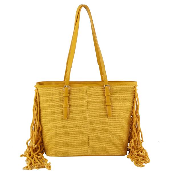 FASHION TEXTURE SIDE TASSEL TOTE BG