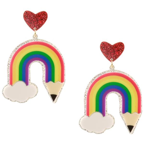 ACRYLIC CURVE RAINBOW GLITTER DANGLE EARRING