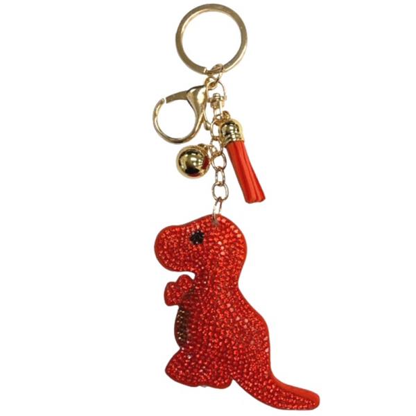 RED RHINESTONE TASSEL DINOSAUR KEYCHAIN