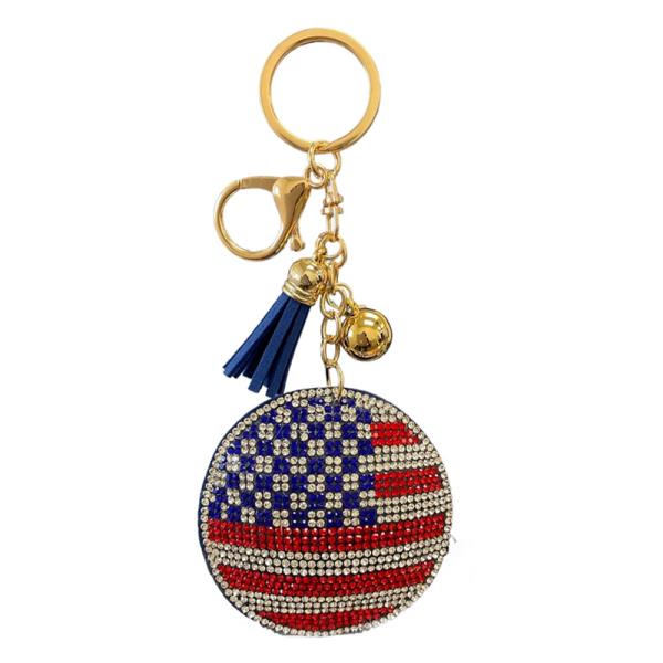 RHINESTONE TASSEL AMERICAN FLAG KEYCHAIN