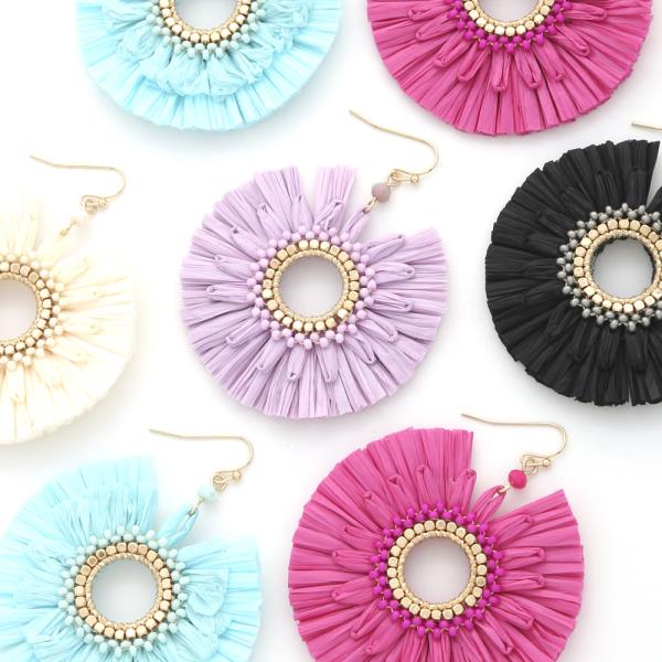 RAFFIA EDGE BEADED ROUND DANGLE EARRING