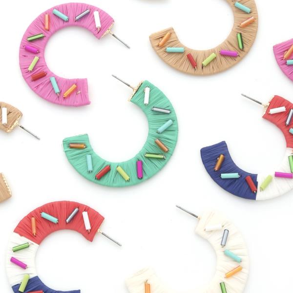RAFFIA WRAPPED BEADED EARRING