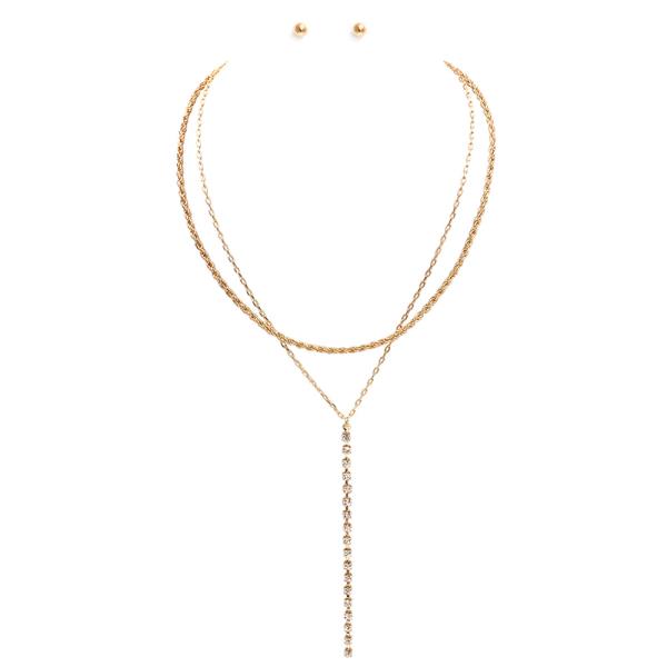 ROPE LINK RHINESTONE Y SHAPE NECKLACE