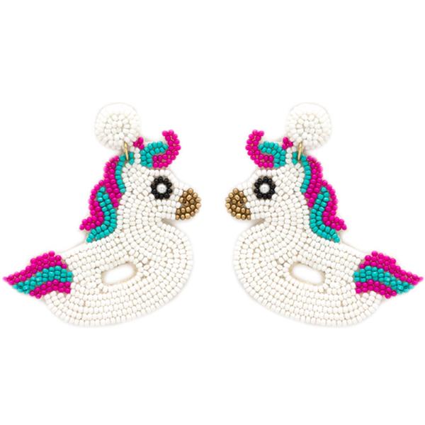 UNICORN SEED BEAD DANGLE EARRING