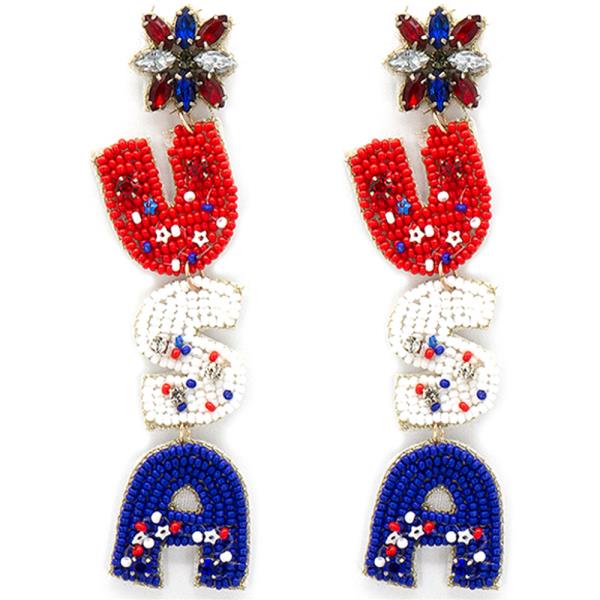 USA TIERED SEED BEAD DANGLE EARRING