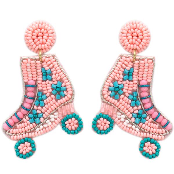 ROLLER SKATES SEED BEAD DANGLE EARRING