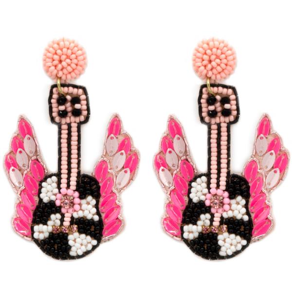 GUITAR WINGS SEED BEAD DANGLE EARRING