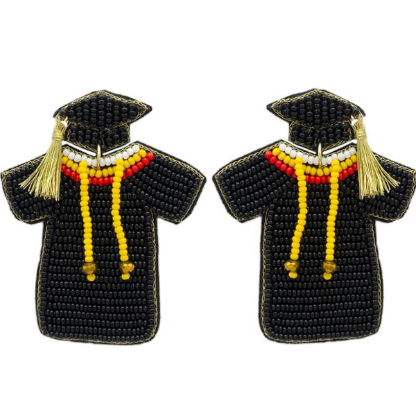 CAP & GOWN SEED BEAD DANGLE EARRING