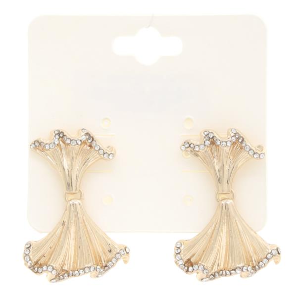 RUFFLE RHINESTONE METAL EARRING