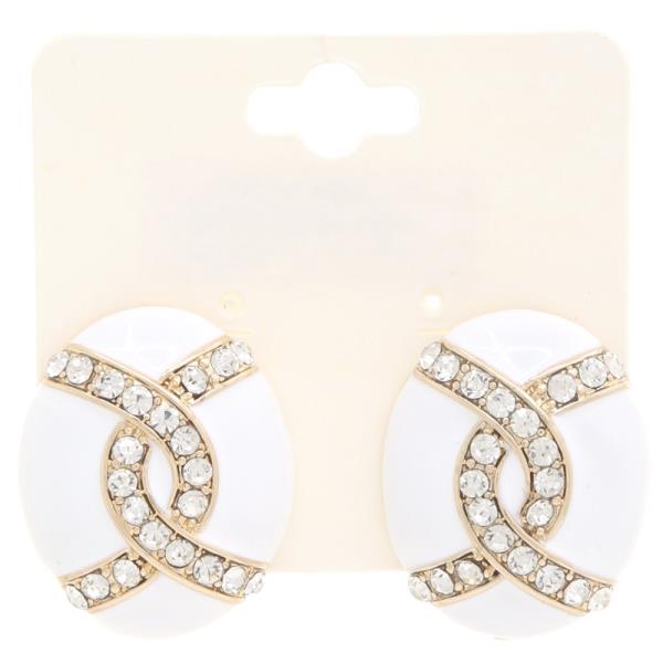 COLOR METAL RHINESTONE OVAL EARRING