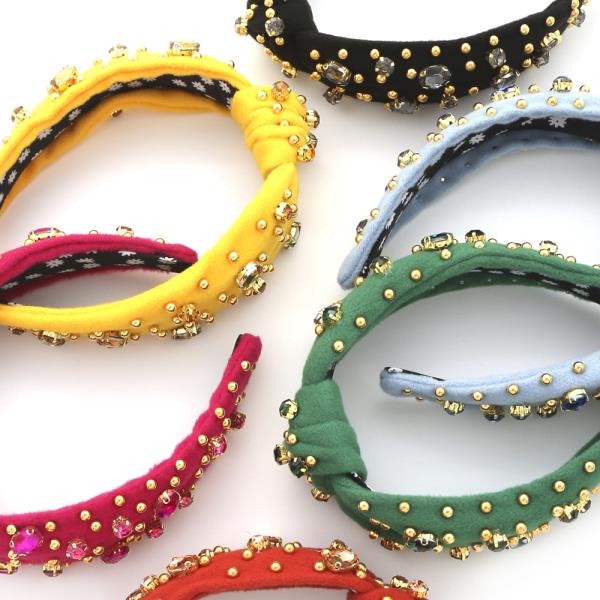 RHINESTONE STUD PEARL BEAD KNOT HEADBAND