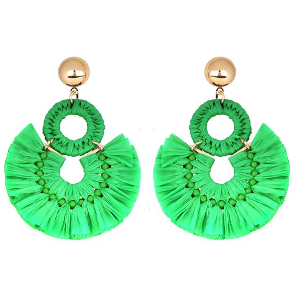 ROUND RAFFIA BALL BEAD DANGLE EARRING