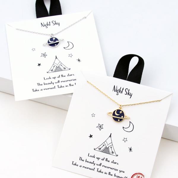 18K GOLD RHODIUM DIPPED NIGHT SKY / PLANET MOON STAR PENDANT NECKLACE