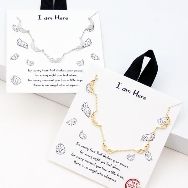 18K GOLD RHODIUM DIPPED I AM HERE FIVE ANGEL WINGS NECKLACE
