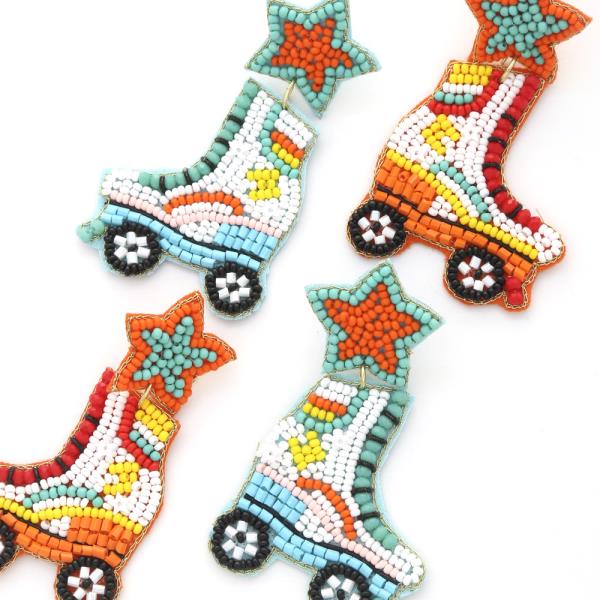 SEED BEAD ROLLER SKATES DANGLE EARRING