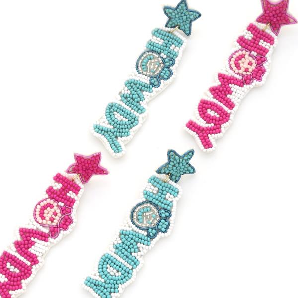 SEED BEAD HOWDY STAR DANGLE EARRING