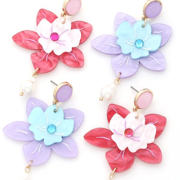 FLOWER PEARL BEAD DANGLE EARRING