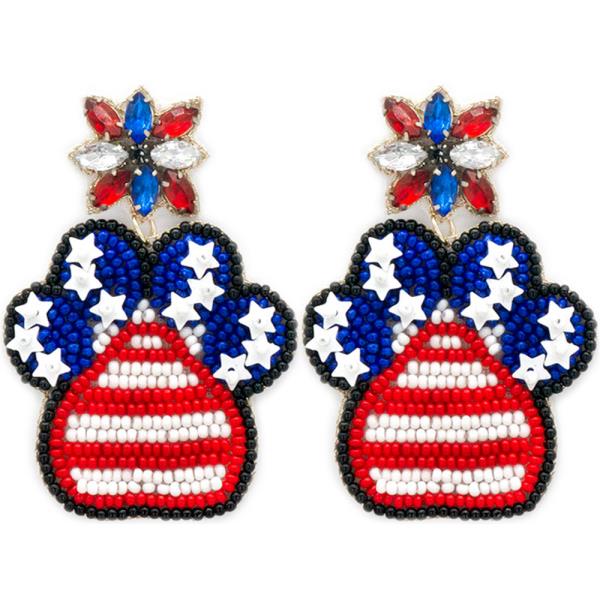 SEED BEAD USA PAW DANGLE EARRING