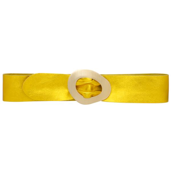 SHINY OVAL METAL GENUINE LEATHER BELT