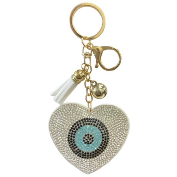 HEART EVIL EYE RHINESTONE TASSEL KEYCHAIN