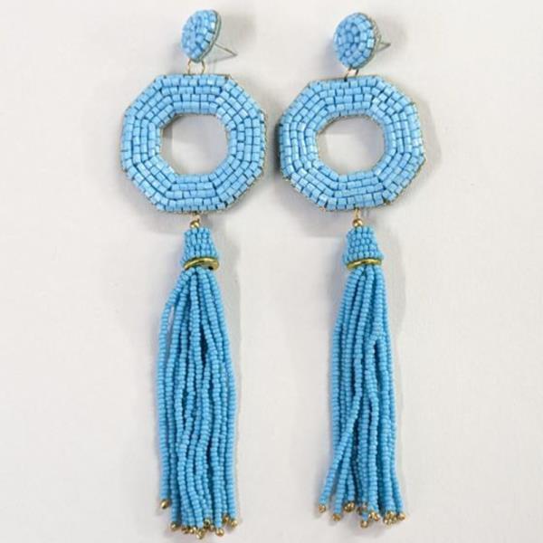ROUND SEED BEAD TASSEL DANGLE EARRING