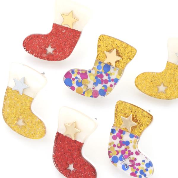 CHRISTMAS  ACETATE SANTA SOCKS POST EARRING