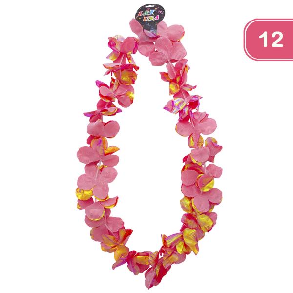 RED METALLIC FLOWER LEIS (12 UNITS)