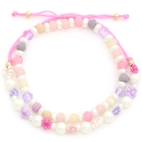 SEED BEAD FLOWER BEADED BRACELET SET