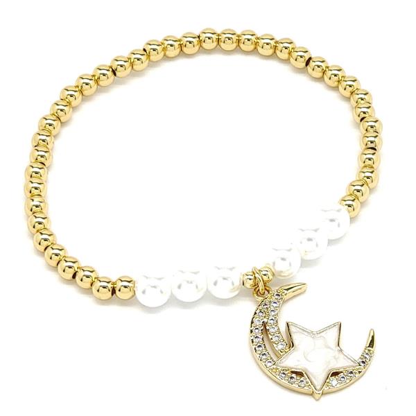 MOON STAR PEARL BEADED BRACELET