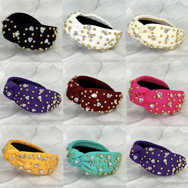 METAL BALL STONE STUDDED MID KNOT HEADBAND