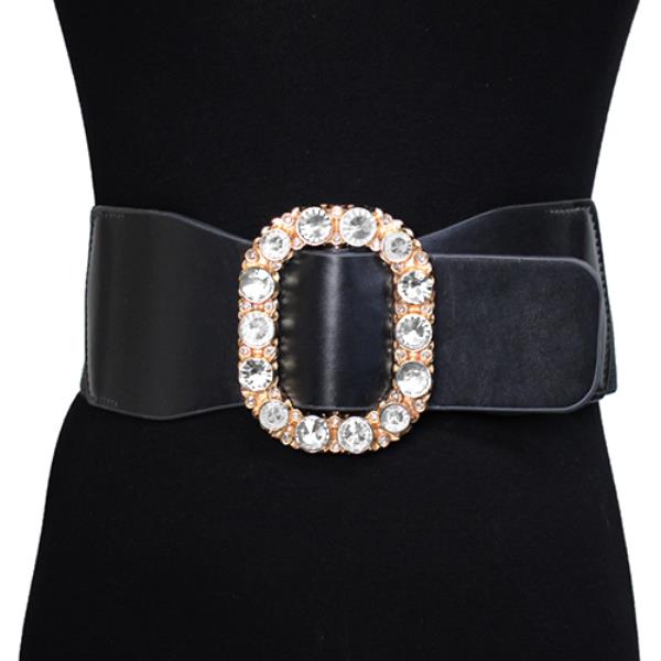 WIDE BAND STONE OVAL BUCKLE ELASTIC BELT