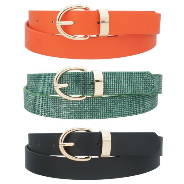PU RHINESTONE PU U BUCKLE TRIO BELT SET