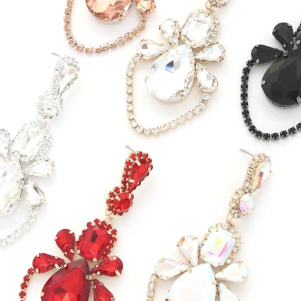 FLOWER RHINESTONE CHAIN DANGLE EARRING