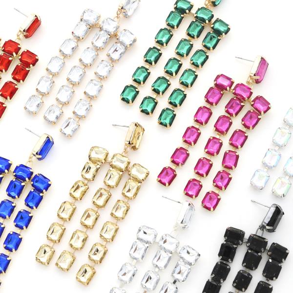 RECTANGLE RHINESTONE DANGLE EARRING