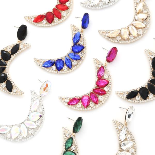 CRESCENT MOON RHINESTONE DANGLE EARRING