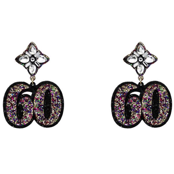 GLITTER 60 BIRTHDAY RHINESTONE DANGLE EARRING