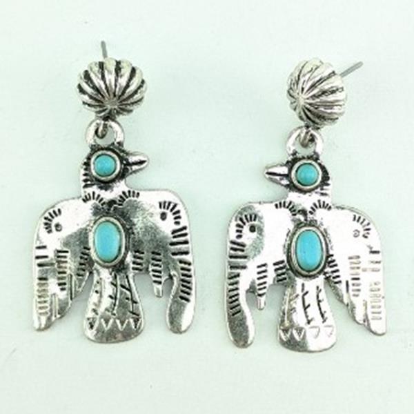 TURQUOISE BEAD EAGLE METAL DANGLE EARRING