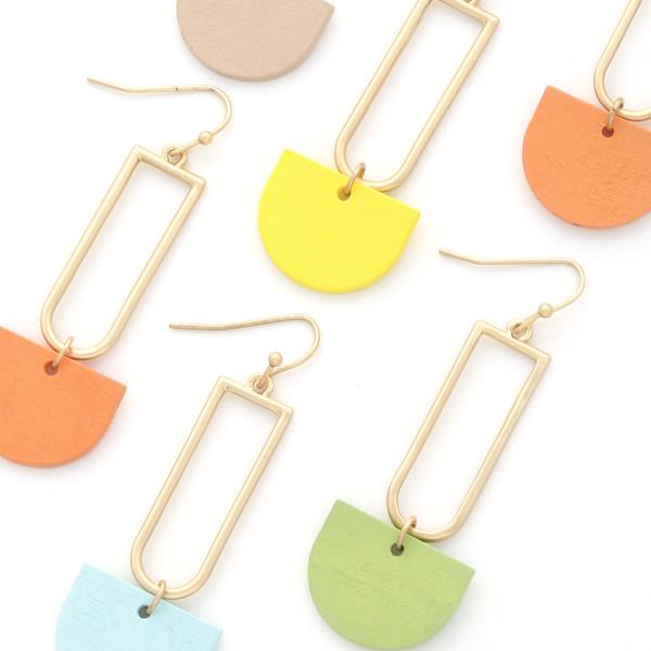 HALF CIRCLE COLOR WOOD DANGLE EARRING