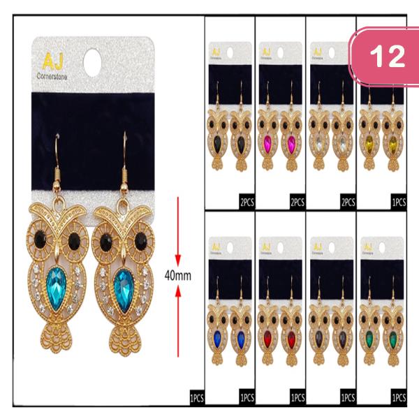 RHINESTONE OWL EARRING (12 UNITS)