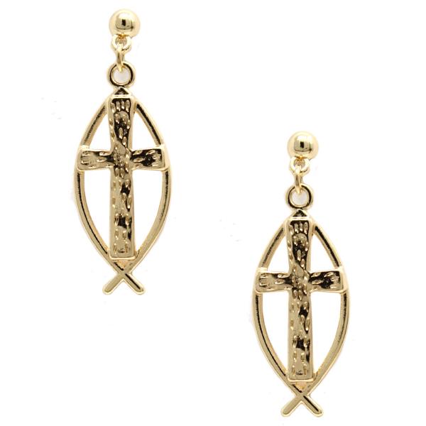 CROSS FISH METAL EARRING