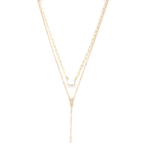 SODAJO CRYSTAL Y SHAPE METAL NECKLACE