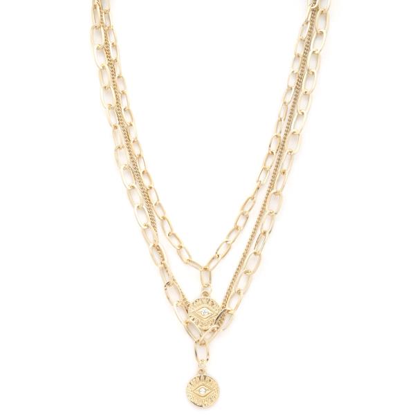 SODAJO EYE COIN OVAL LINK LAYERED NECKLACE