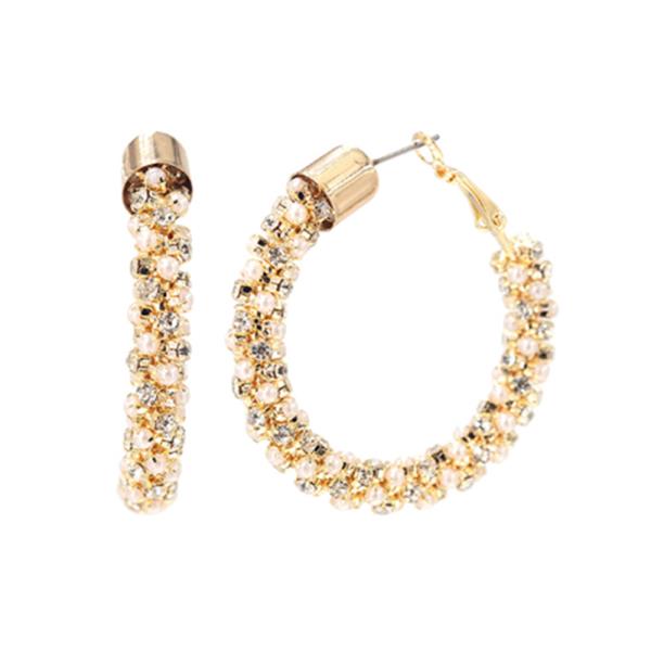 RHINESTONE PEARL 40MM HOOP EARRING