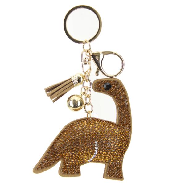 RHINESTONE DINOSAUR KEYCHAIN WITH TASSEL